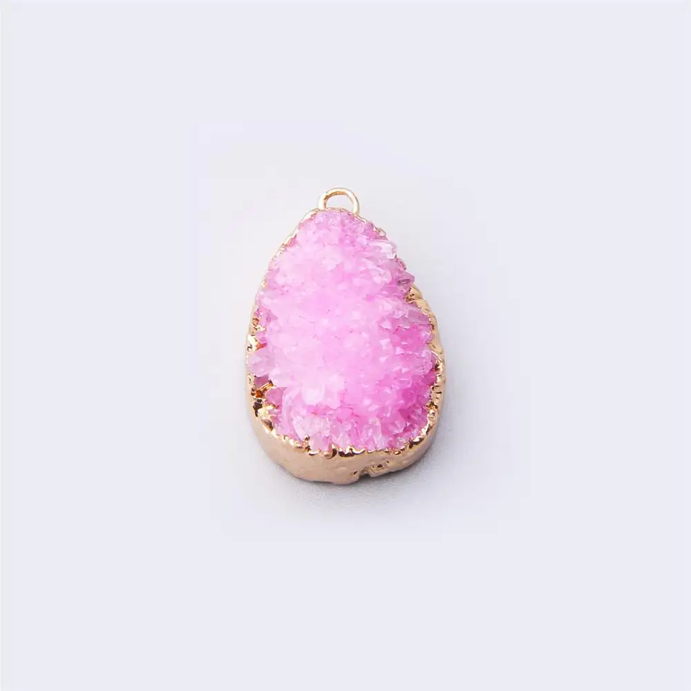 

Natural Pink Druzy Slice pendant Charms Necklace Pendulum agates Drusy DIY Geode Slab Pendant Link Bracelet Bulk handmade druzy