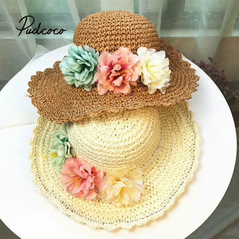 

New Fashion Summer Kids Straw Hats Colorful Flower Children Beach Cap Baby Photography Props Baby Girl Hat Sun Visor Caps
