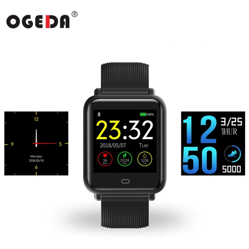 

OGEDA Q9 Smart Watch Men Women IP67 Waterproof Sport For Android IOS Heart Rate Monitor Blood Pressure Functions SmartWatch