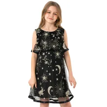 Брендовое Сетчатое платье принцессы с блестками и звездами для девочек; Новинка года; детское платье; Летнее бальное платье без рукавов; Одежда для девочек-подростков