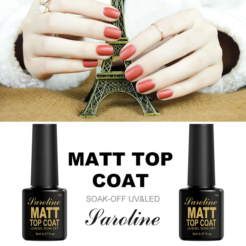 

Saroline Top Coat Nail Art Multi-Use UV Gel Polish Primer Lacquer Clear 8ML Semi Permanent Matte Top Coat Soak Off Transparent