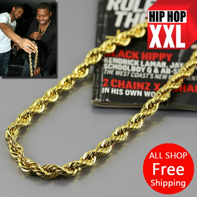 

JHNBY High quality Gold-color 76cm Long Twisted Men Hiphop Rope Chain statement Necklace Fashion Jewelry bijouterie