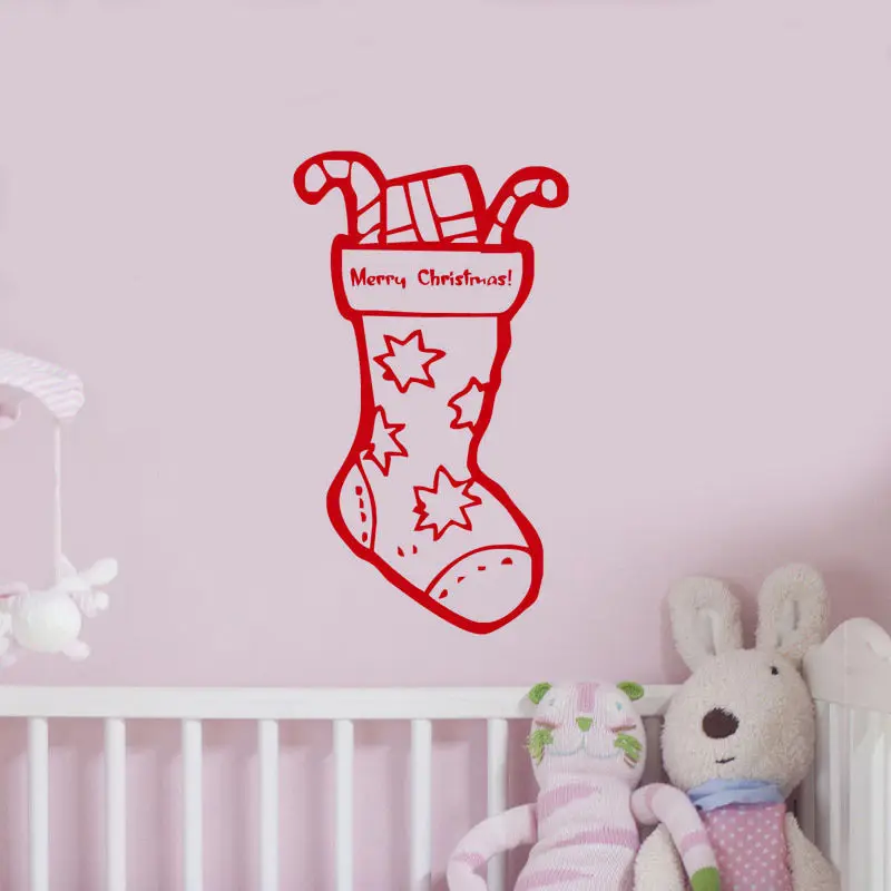 

Snowman Socks Kids Room Christmas Decorative Vinyl Wall Sticker Shop Window Mural Nursery Kids Bedroom Xmas Decor Sticker YO-97