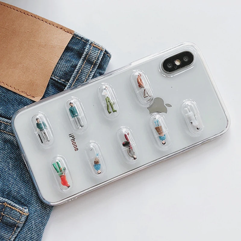 Falta lindo estereoscópica cápsula muñeca teléfono caso para iPhone 7 6 6 S 8 Plus X XS X Max XR encantador claro TPU cubierta de dibujos animados Fundas