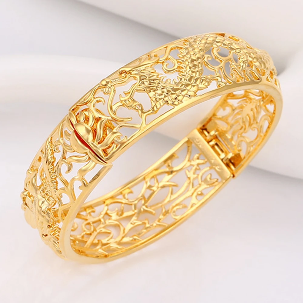 Толстый дракон браслет Феникс желтое золото заполненный женский браслет диаметр 6 см