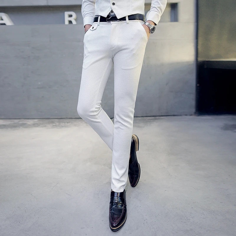 2017 spring men's casual pants plus size 3XL 4XL pure white Slim trousers retro style business party dress male TZ39 | Мужская