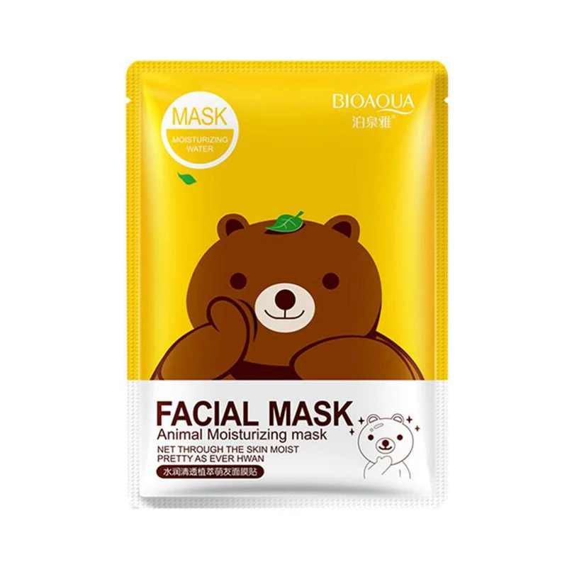 Увлажняющая маска для лица BIOAQUA с мультяшным животным, свежая маска против акне, экстракт растений, контроль жирности, увлажняющая, 3 цвета - Цвет: Bear