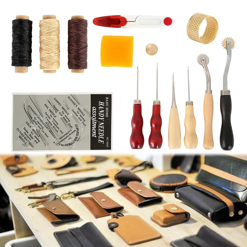 

13Pcs/set Leather Craft Tool DIY Hand Stitching Sewing Leather Art Handmade Thread Awl Waxed Thimble Leathercraft Tools