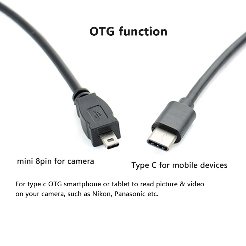 Кабель преобразователь для камеры ult best с USB Type C папа на Mini 8 Pin 2 0 кабель OTG шнур 30 см