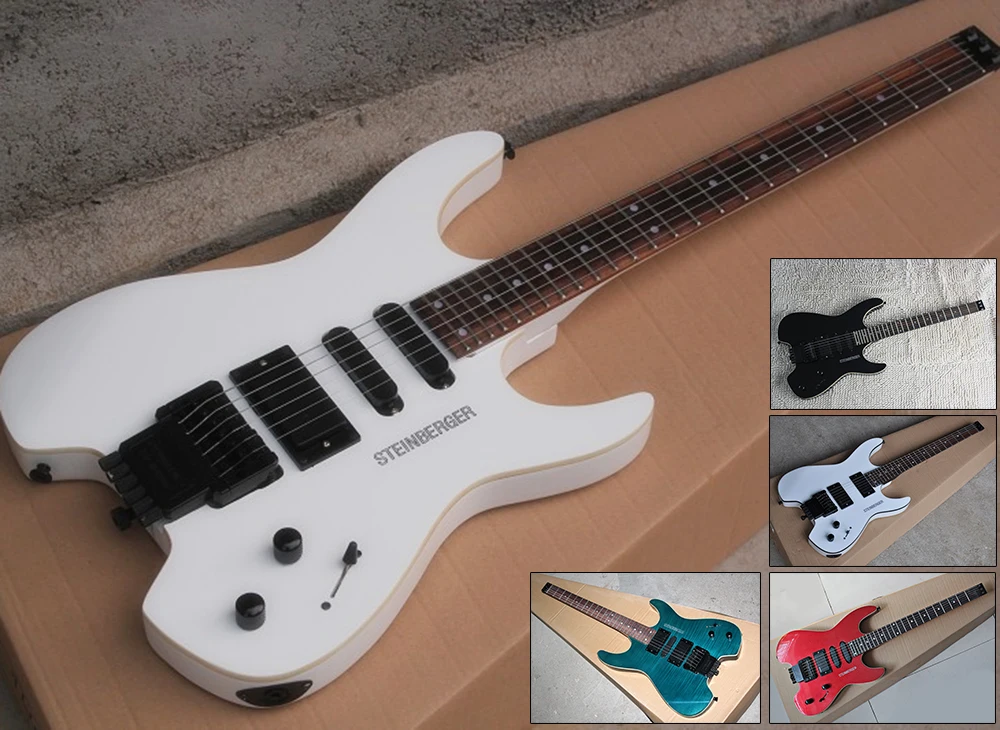 

Factory Custom 24 frets Blue/white/black/red body Headless Electric Guitar with black hardware,can be customized