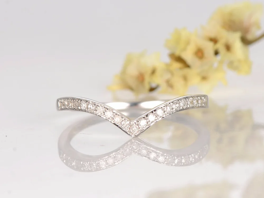 

MYRAY 14K White Gold Wedding Band Diamond Wedding Band Curve Wedding Band Pave Diamond Ring Eternity Bands