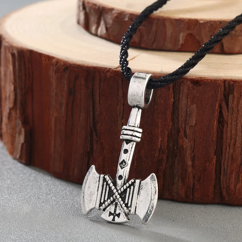 CHENGXUN Cool Men Necklace Viking Axe Pagan Pendant Thor's Hammer Mjolnir Amulet Slavic Nordic