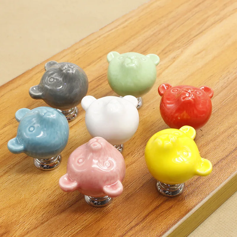 Novelty Creative Cartoon Furniture Handles Hardware Ceramic Bear Drawer