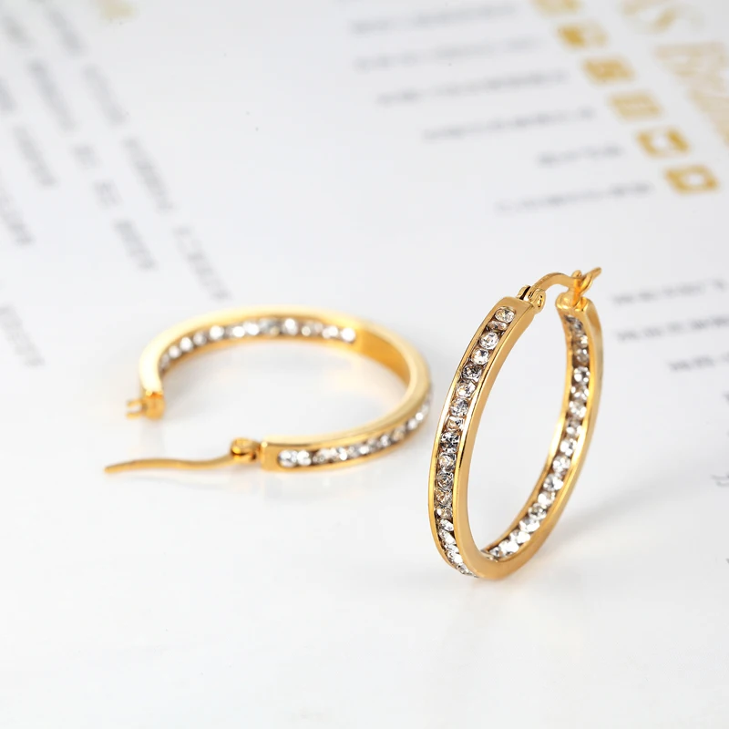 Женские серьги кольца из титановой стали с инкрустацией|circle hoop earrings|hoop earrings for