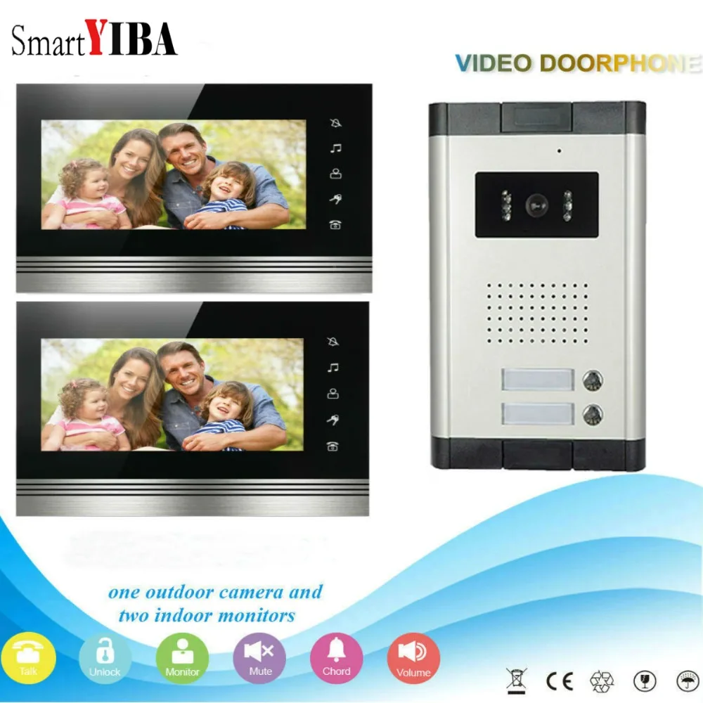 SmartYIBA Building Intercom 7 "TFT цветной дисплей Видео дверной телефон дверной звонок визуальная домофон система 1-камера 2-сенсорный экран монитор