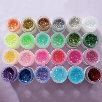 

24 Colors Nail Gel Glitter Powder Glue 1PC 8ml Bling Nail Polish Lacquer Shimmer UV Gel Shine Diamond Sequins Manicure Lacquer