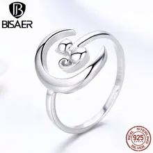 BISAER – bague lune et chat en argent Sterling 925 pour femme, anneau de doigt réglable, bijou de mariage, ECR451