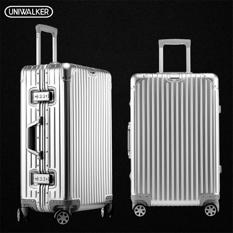 

UNIWAlKER 100% Alumnium Rolling Luggage Lightweight Hardside Travel Trolley Suitcase with Aircraft Spinner Wheels Alumninum Rod