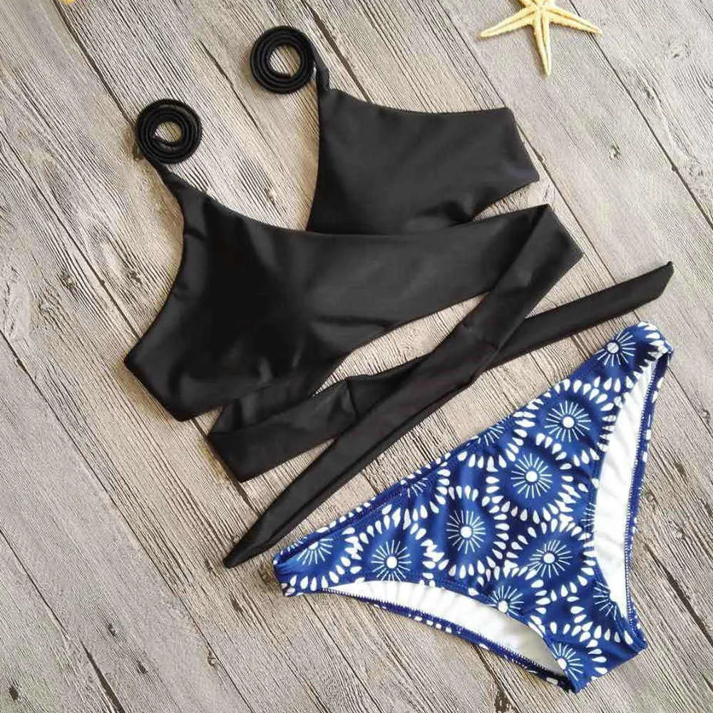 

Swimming suit for women 2019 Sexy Printing Bandage Bikini Set Brazilian Swimwear Beachwear Vintage Swimsuit Monokini Swim Wear