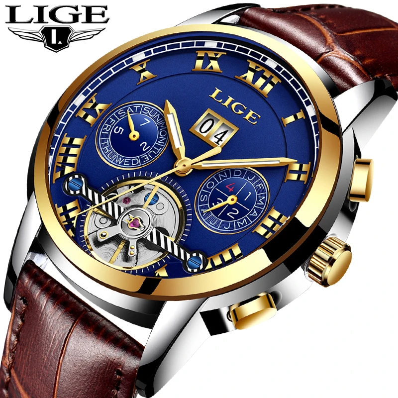 

relogio masculino LIGE Watches Men Sport Men's Mechanical Watches Fashion Business Automatic Watch Man Waterproof Leather Clock