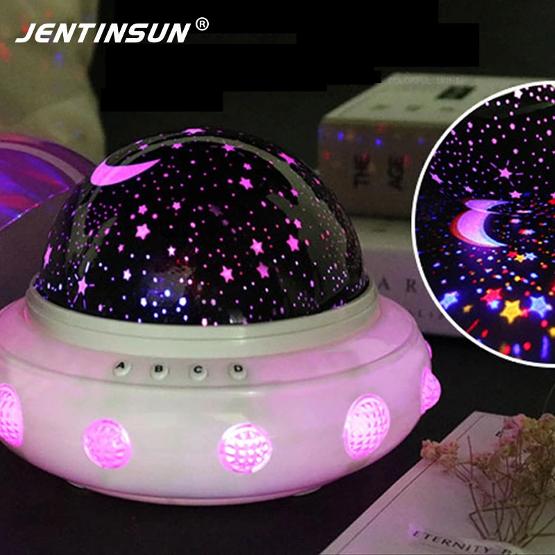 Romantic rotar UFO noche luz LED USB Lámpara música estrella estrellada proyección noche luces lámparas de mesa bebé niño dormir|battery table lamp|star lamp - AliExpress