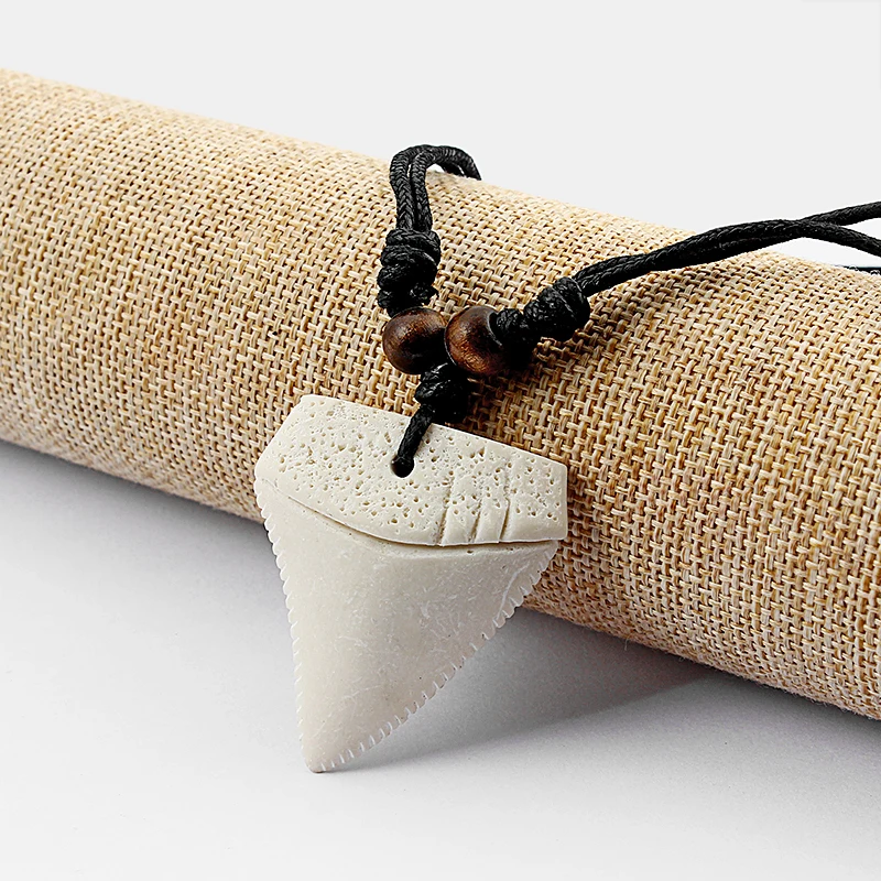 

Imitation Yak Bone Large Shark Tooth Teeth Pendant Necklace Surfer Necklace Adjustable Gift