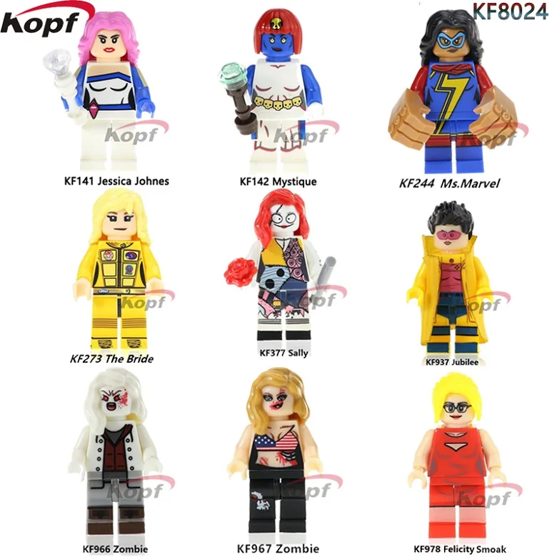 

KF8024 Super Heroes Single Sale Jessica Johnes Mystique Felicity Smoak Zombie Sally Building Blocks Learning For Children Toys