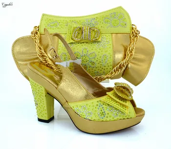 

Nice yellow+gold Italian design high heel shoes and bags for party lady MM1019 multi color,heel 11.8cm