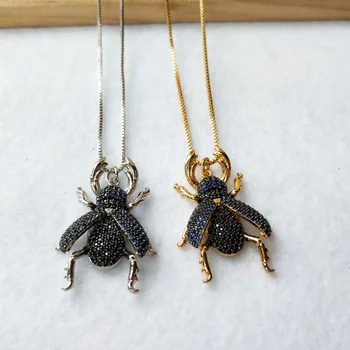 

6Pcs Micro Pave navy CZ zircon Lucanidae Insect charm Pendant Jewelry Findings DIY necklace for Women NK361