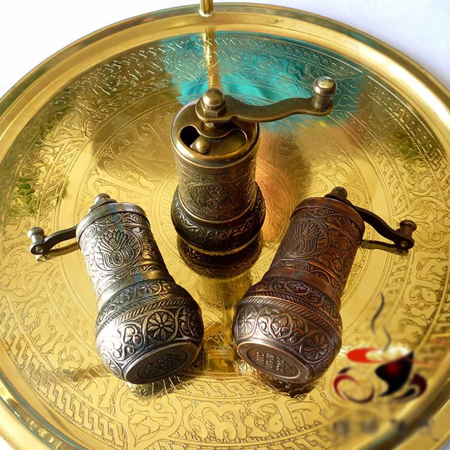 Turkish style manual coffee & spice seasoning grinder all metal mini table grinder Copper Alloy Relief Pattern 6