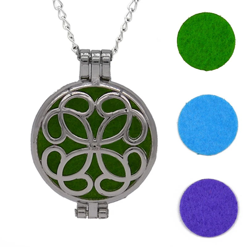 1pcs Aroma Diffuser Necklace Open Vintage Silver Lockets Pendant Perfume Essential Oil Aromatherapy Locket Necklace With Pads