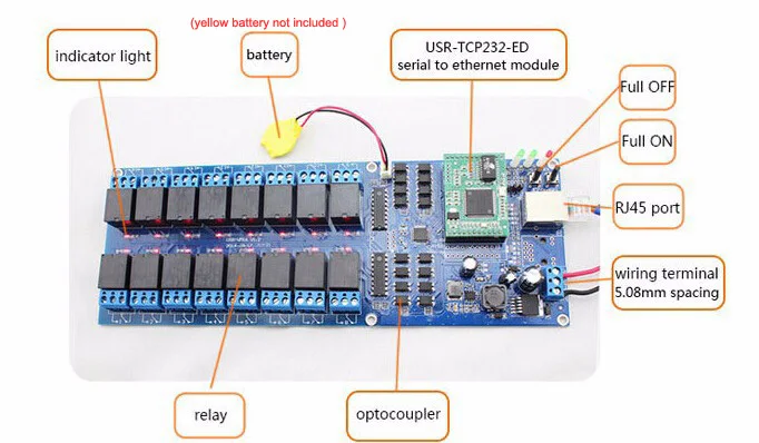 LPSECURITY промышленный 16 Ch релейный переключатель 12 V TCP интерфейса для прожектор управления на большие расстояния