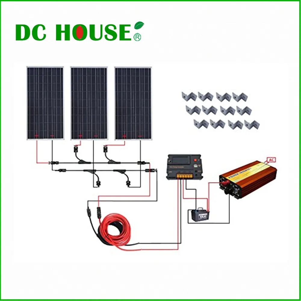 DC дом США Великобритания наличии 300 Вт решетки Солнечной системы наборы: Новый 100 солнечный модуль 12 в дома 20A контроллер 1000 инвертор