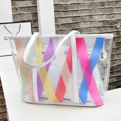 2014 summer beach bag transparent big rainbow jelly women's handbag shoulder | Багаж и сумки