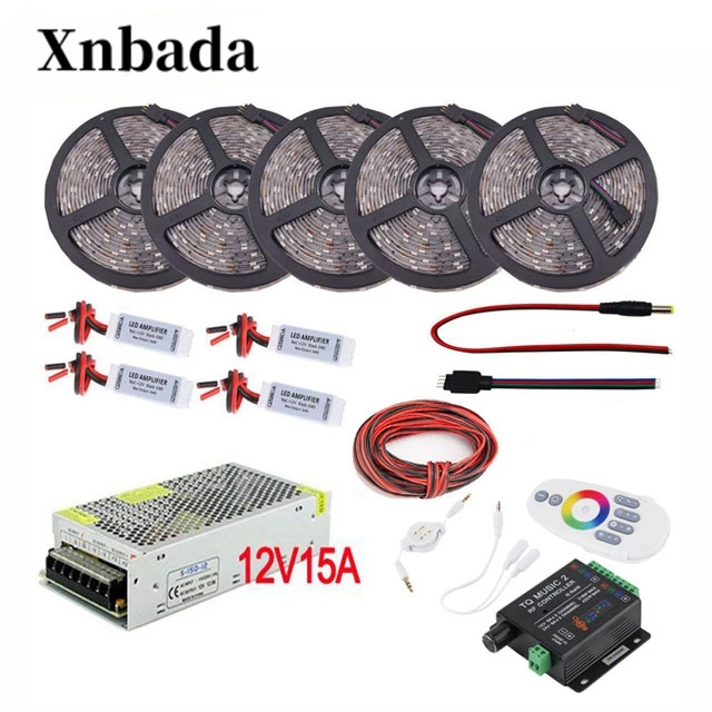 

5050 SMD RGB Led Strip Set 5M-25M Led Flexible Light 30led/m DC12V + Power adapter+ TQ Music2 RF Led Controller + Amplifier Kit