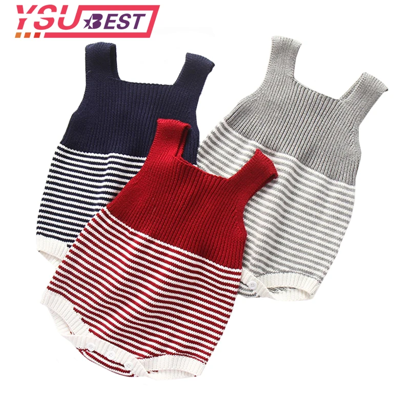 

Baby Knitted Rompers Stripe 2019 Toddler Boys Girls handmade Woolen Knitted Jumpsuits Overalls Strap Pants Infant Clothes Romper