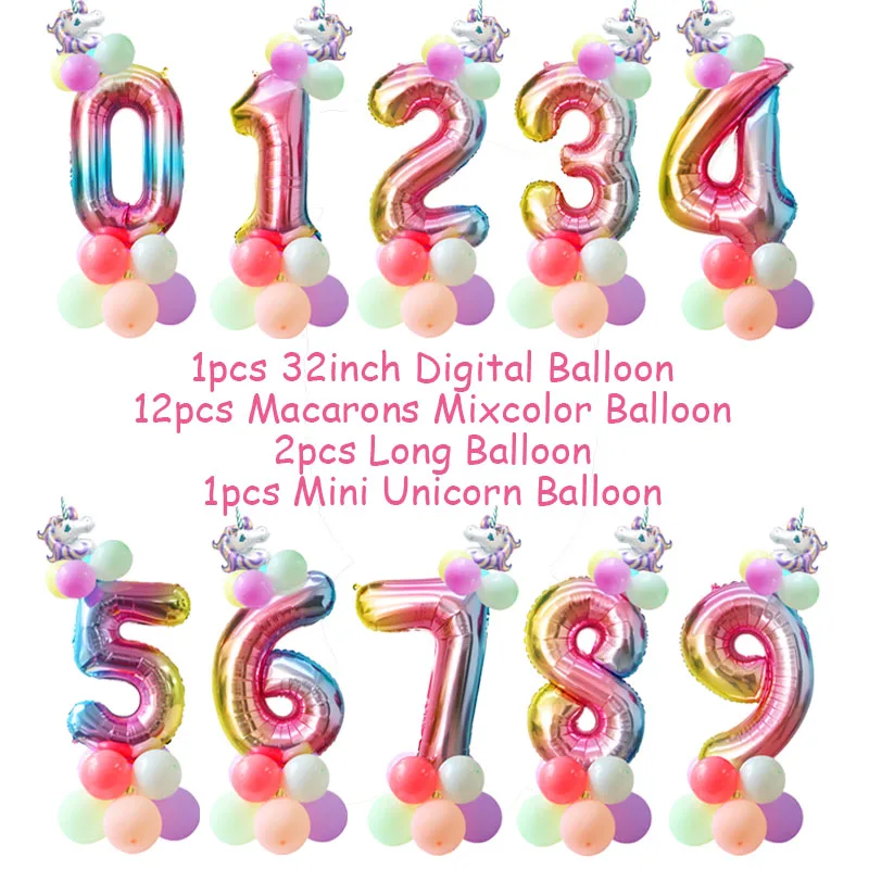 15 шт 1st День рождения воздушные шары Радуга число шар Единорог День рождения украшения дети мальчик девочка Baby Shower вечерние шары - Цвет: 16pcs Balloon Set 3