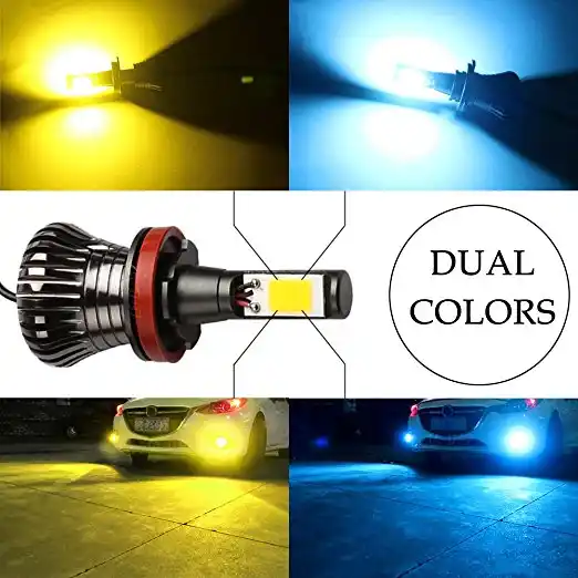 Fog Light H3 LED Bulbs White 6000K Ice Blue 8000K Dual Color for Trucks Cars Lamps DRL Daytime Running Lights Kit Replacement Bulb 12V 30W 2800LM Super Bright COB Chips 1 Year Warranty【1797】