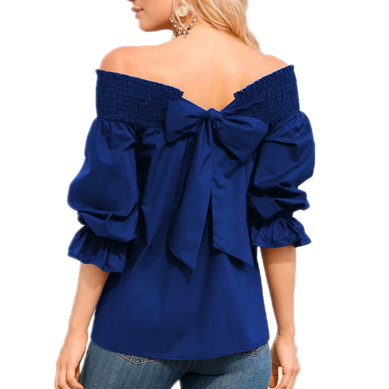 Sexy Off Shoulder Spring Summer Strapless Blouse Women Bowknot Tops Slash Neck Shirts Casual Loose blusas mujer de moda 2019