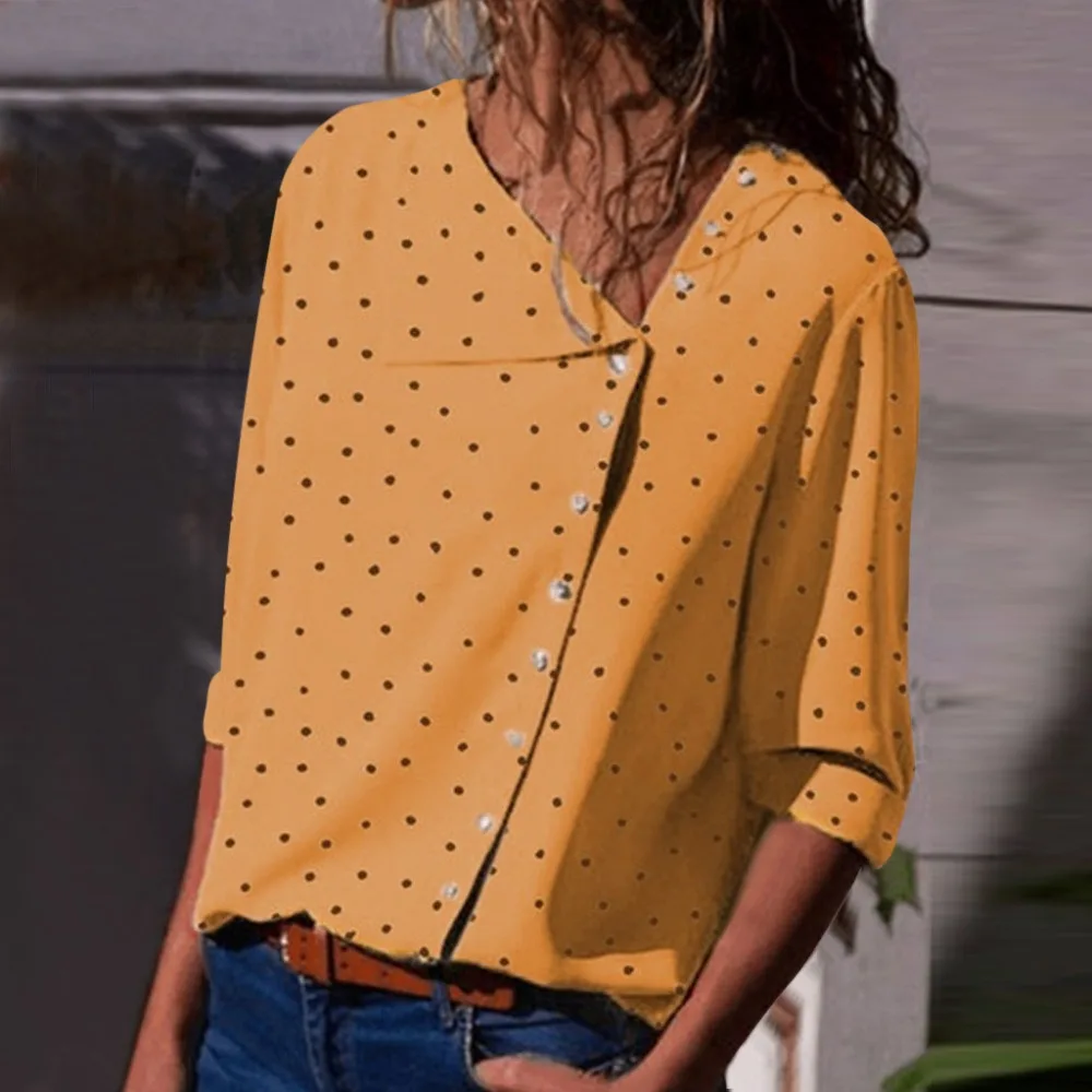 

Blouse Women Loose Casual Polka Dot Summer Shirt Long Sleeve Blouse summer women button casual top dames blouse zomer 15#