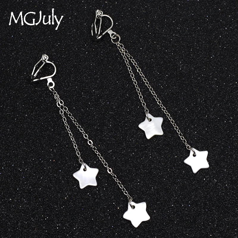 

Natural Shell Star Earrings No Pierced Ear Clips Pentagram White Shell Clip Earring Without Piercing Women Earring Jewelry CE078