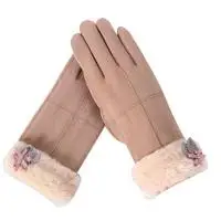 as picture Женские замшевые перчатки с бантом; коллекция года; модные дамские перчатки с Фламинго; Утепленные зимние плюшевые рукавицы - Цвет: as picture