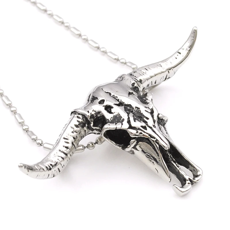 

GOKADIMA African Tribe Style Skull Head Bull Pendant Necklace For Man Boy Gothic Men's Stainless Steel Cow Jewellery