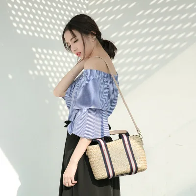 

Handmade Women Straw Bags Designer Candy Color Composite Handbags Hawaii Beach Summer Handbag Japan Style Big Bag Bolsa Feminina