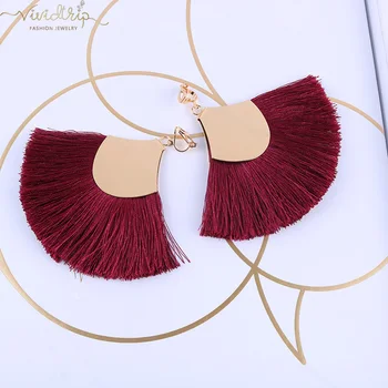 

Bohemia Ethnic Alloy Big Fan Tassel Clip on Earrings Fringe Earrings Without Piercing Ear Clips For Women Vintage Jewelry