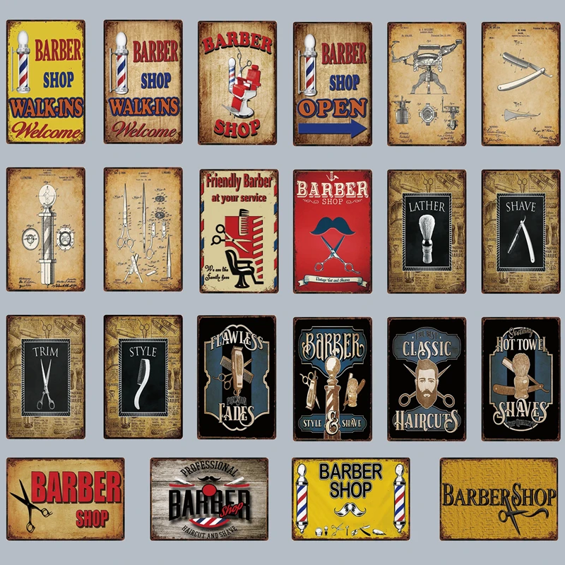 

[ Kelly66 ] Barber Shop Open Shave Trim Style Lather Metal Sign Tin Poster Home Decor Bar Wall Art Painting 20*30 CM Size Dy64