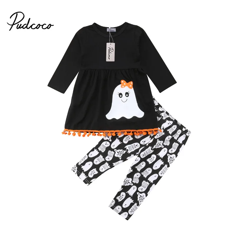 

Halloween Fashion Kids Girl Outfit Unique pop party Clothes Long Sleeve T-shirt Top+Long Pants Leggings Set 2-7T