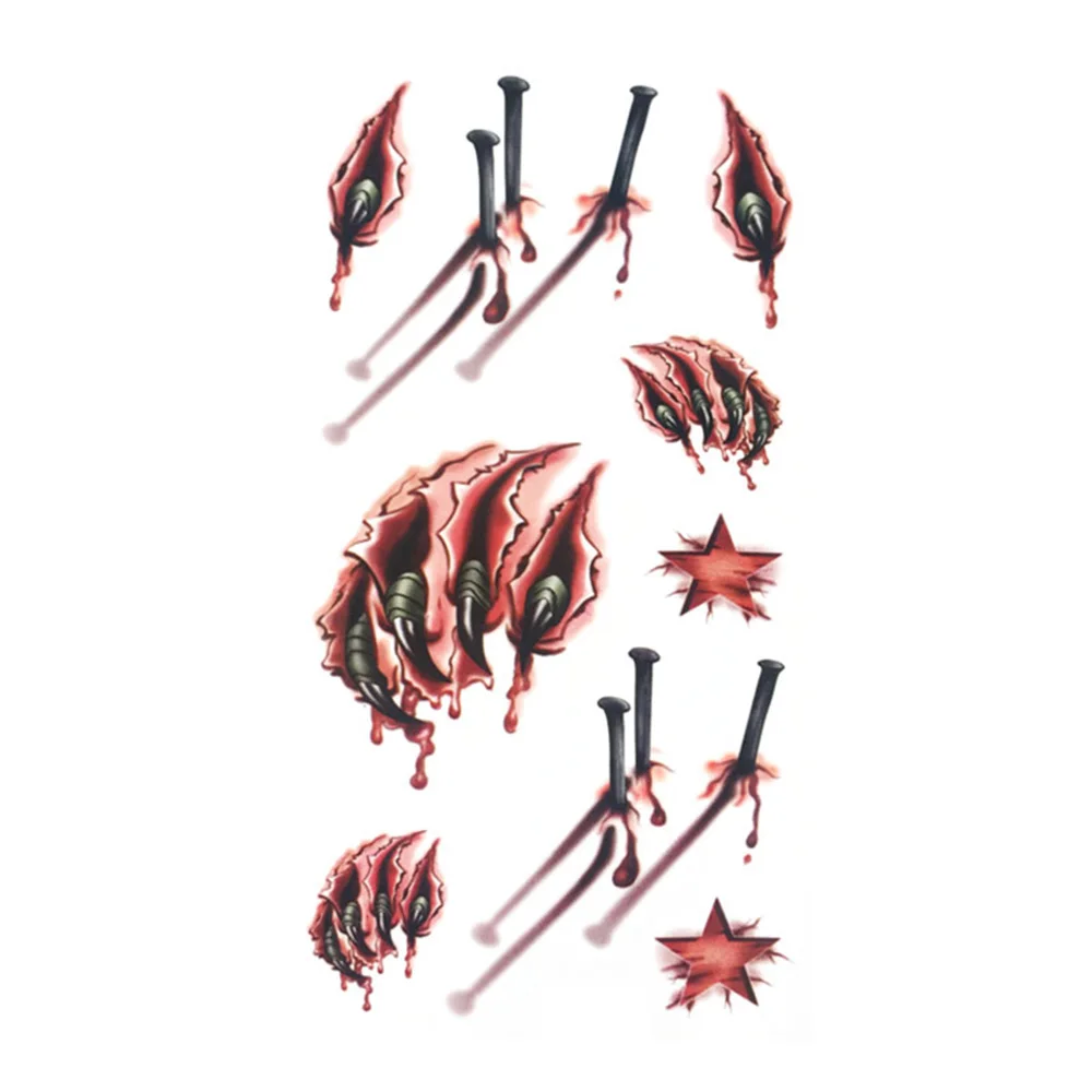 

3D Body Face Scar Tattoos Bloody Costume Makeup Horror Wound Scary Blood Injury Sticker Paper Halloween Decoration