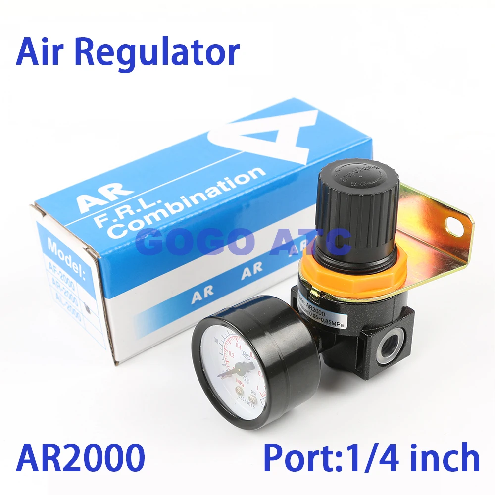

AR2000 G1/4" inch 0.05 - 0.9MPa pneumatic mini air BSPT regulator with Gauge and Bracket