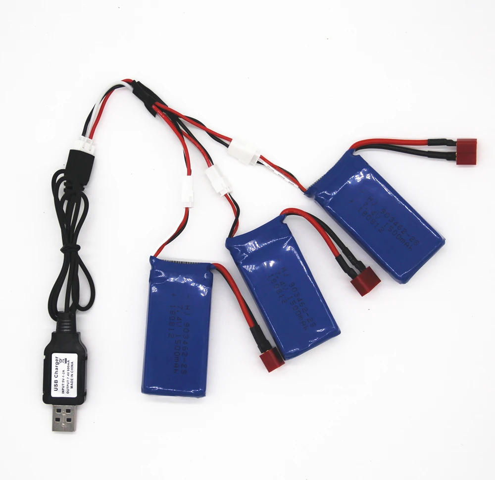 3 шт. литий полимерные аккумуляторы 7 4 В 1500 мАч с зарядным устройством USB для FT009 RC